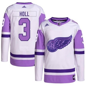 Justin Holl Youth Adidas Detroit Red Wings Authentic White/Purple Hockey Fights Cancer Primegreen Jersey
