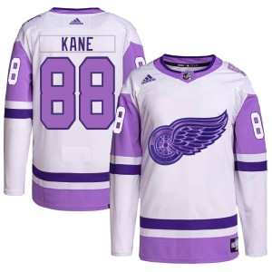 Patrick Kane Youth Adidas Detroit Red Wings Authentic White/Purple Hockey Fights Cancer Primegreen Jersey