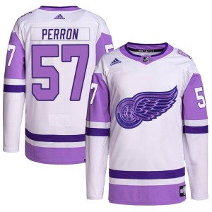 David Perron Youth Adidas Detroit Red Wings Authentic White/Purple Hockey Fights Cancer Primegreen Jersey