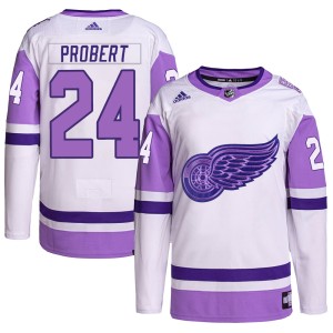 Bob Probert Youth Adidas Detroit Red Wings Authentic White/Purple Hockey Fights Cancer Primegreen Jersey