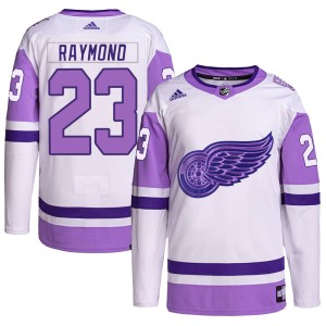 Lucas Raymond Youth Adidas Detroit Red Wings Authentic White/Purple Hockey Fights Cancer Primegreen Jersey