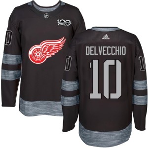 Alex Delvecchio Men's Detroit Red Wings Authentic Black 1917-2017 100th Anniversary Jersey