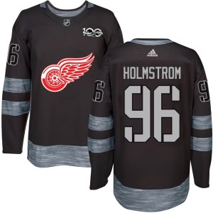 Tomas Holmstrom Men's Detroit Red Wings Authentic Black 1917-2017 100th Anniversary Jersey