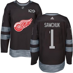 Terry Sawchuk Men's Detroit Red Wings Authentic Black 1917-2017 100th Anniversary Jersey