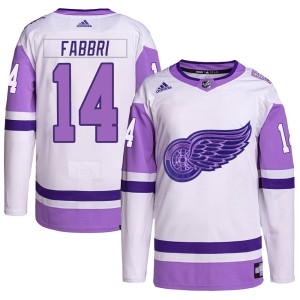 Robby Fabbri Men's Adidas Detroit Red Wings Authentic White/Purple Hockey Fights Cancer Primegreen Jersey