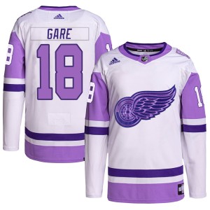 Danny Gare Men's Adidas Detroit Red Wings Authentic White/Purple Hockey Fights Cancer Primegreen Jersey