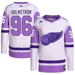 Tomas Holmstrom Men's Adidas Detroit Red Wings Authentic White/Purple Hockey Fights Cancer Primegreen Jersey