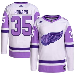 Jimmy Howard Men's Adidas Detroit Red Wings Authentic White/Purple Hockey Fights Cancer Primegreen Jersey