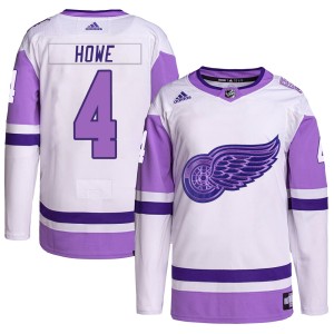 Mark Howe Men's Adidas Detroit Red Wings Authentic White/Purple Hockey Fights Cancer Primegreen Jersey