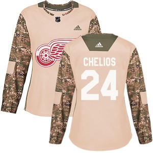 Chris Chelios Women's Adidas Detroit Red Wings Authentic Camo Veterans Day Practice Jersey
