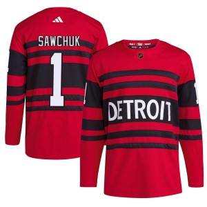 Terry Sawchuk Men's Adidas Detroit Red Wings Authentic Red Reverse Retro 2.0 Jersey
