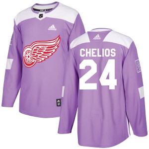 Chris Chelios Men's Adidas Detroit Red Wings Authentic Purple Hockey Fights Cancer Practice Jersey