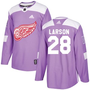 Reed Larson Men's Adidas Detroit Red Wings Authentic Purple Hockey Fights Cancer Practice Jersey
