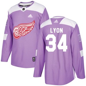 Alex Lyon Men's Adidas Detroit Red Wings Authentic Purple Hockey Fights Cancer Practice Jersey