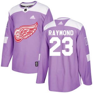 Lucas Raymond Men's Adidas Detroit Red Wings Authentic Purple Hockey Fights Cancer Practice Jersey
