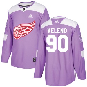 Joe Veleno Men's Adidas Detroit Red Wings Authentic Purple Hockey Fights Cancer Practice Jersey