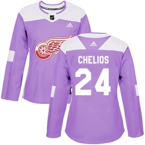 Chris Chelios Women's Adidas Detroit Red Wings Authentic Purple Hockey Fights Cancer Practice Jersey