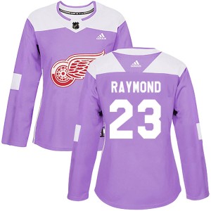 Lucas Raymond Women's Adidas Detroit Red Wings Authentic Purple Hockey Fights Cancer Practice Jersey