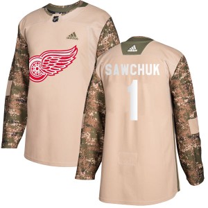 Terry Sawchuk Youth Adidas Detroit Red Wings Authentic Camo Veterans Day Practice Jersey