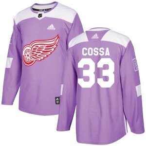 Sebastian Cossa Youth Adidas Detroit Red Wings Authentic Purple Hockey Fights Cancer Practice Jersey