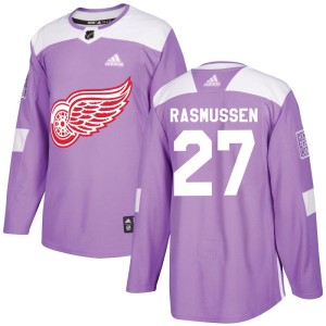 Michael Rasmussen Youth Adidas Detroit Red Wings Authentic Purple Hockey Fights Cancer Practice Jersey