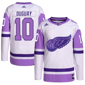 Ron Duguay Youth Adidas Detroit Red Wings Authentic White/Purple Hockey Fights Cancer Primegreen Jersey