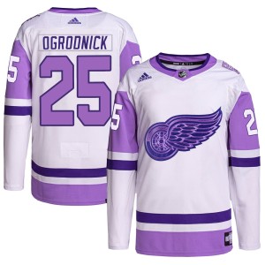 John Ogrodnick Youth Adidas Detroit Red Wings Authentic White/Purple Hockey Fights Cancer Primegreen Jersey