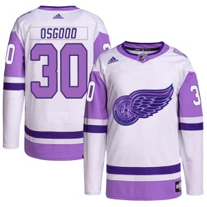 Chris Osgood Youth Adidas Detroit Red Wings Authentic White/Purple Hockey Fights Cancer Primegreen Jersey