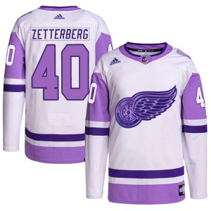 Henrik Zetterberg Youth Adidas Detroit Red Wings Authentic White/Purple Hockey Fights Cancer Primegreen Jersey