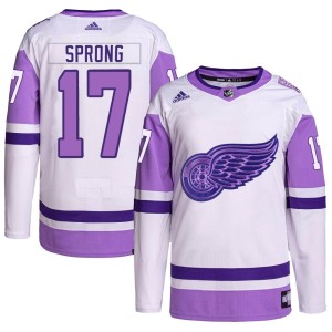 Daniel Sprong Men's Adidas Detroit Red Wings Authentic White/Purple Hockey Fights Cancer Primegreen Jersey