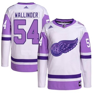 William Wallinder Men's Adidas Detroit Red Wings Authentic White/Purple Hockey Fights Cancer Primegreen Jersey