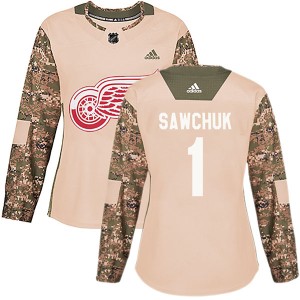 Terry Sawchuk Women's Adidas Detroit Red Wings Authentic Camo Veterans Day Practice Jersey