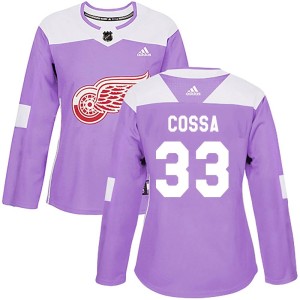 Sebastian Cossa Women's Adidas Detroit Red Wings Authentic Purple Hockey Fights Cancer Practice Jersey