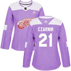 Austin Czarnik Women's Adidas Detroit Red Wings Authentic Purple Hockey Fights Cancer Practice Jersey