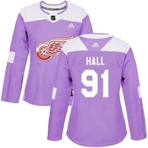 Curtis Hall Women's Adidas Detroit Red Wings Authentic Purple Hockey Fights Cancer Practice Jersey