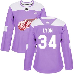 Alex Lyon Women's Adidas Detroit Red Wings Authentic Purple Hockey Fights Cancer Practice Jersey