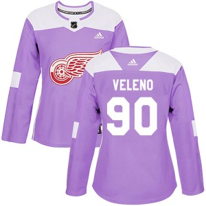 Joe Veleno Women's Adidas Detroit Red Wings Authentic Purple Hockey Fights Cancer Practice Jersey
